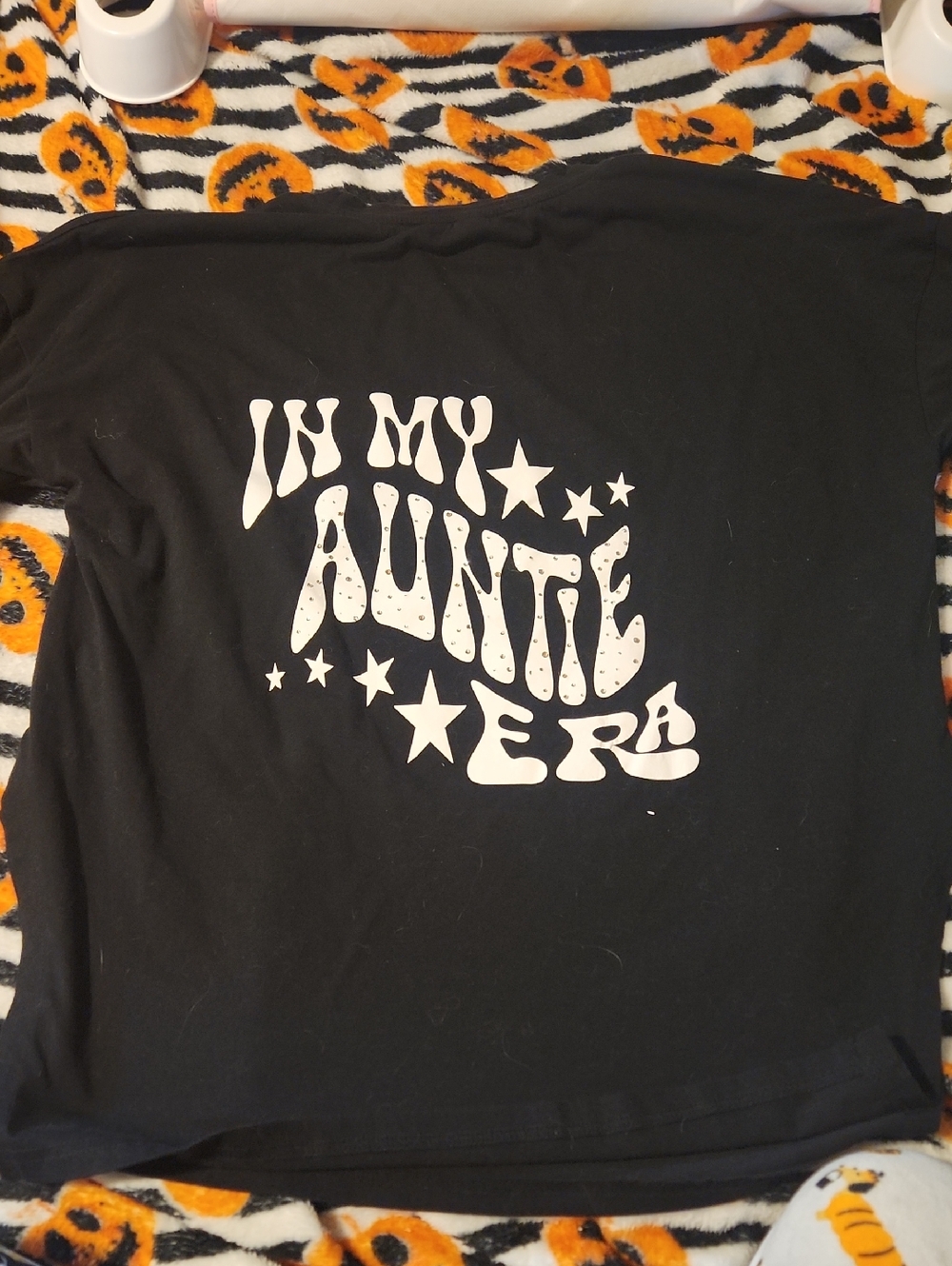 SHEIN Black Short Sleeve Graphic Tee with White 'In My Auntie Era' Print